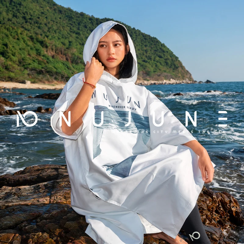 

Nu-June унисекс пончо для серфинга полотенце из микрофибры с карманами быстросохнущая толстовка пляжное пончо для смены ветрозащитный халат с принтом