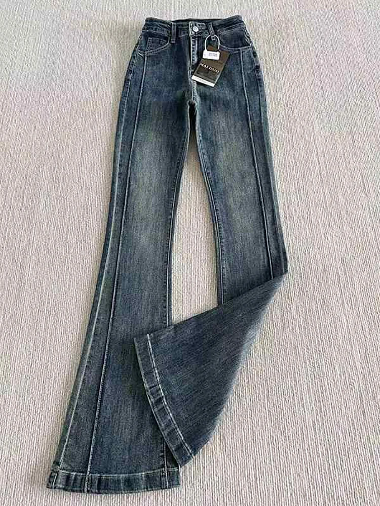 Vintage elástico queimado jeans feminino outono inverno nova cintura alta magro quente meninas calças jeans moda tendência streetwear calças compridas