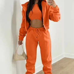 2024Fashion Women's Tracksuit Spring Autumn 3 Pieces Set Hooded Sweatshirt and Sweatpants and Vest Casual Female Jogging Suit