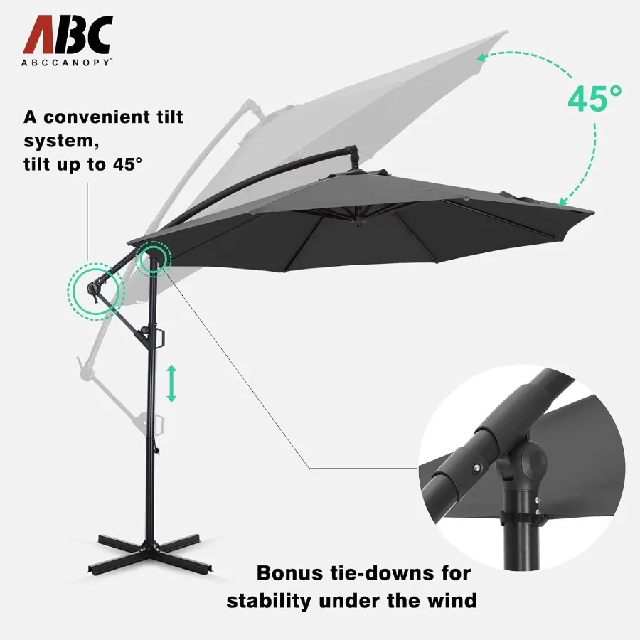 مظلة فناء ناتئة بطول 10 أقدام مع قاعدة متضمنة للاستخدام في سطح السباحة في الفناء الخلفي تتميز بدوران 360 درجة وتصميم إزاحة ثابتة