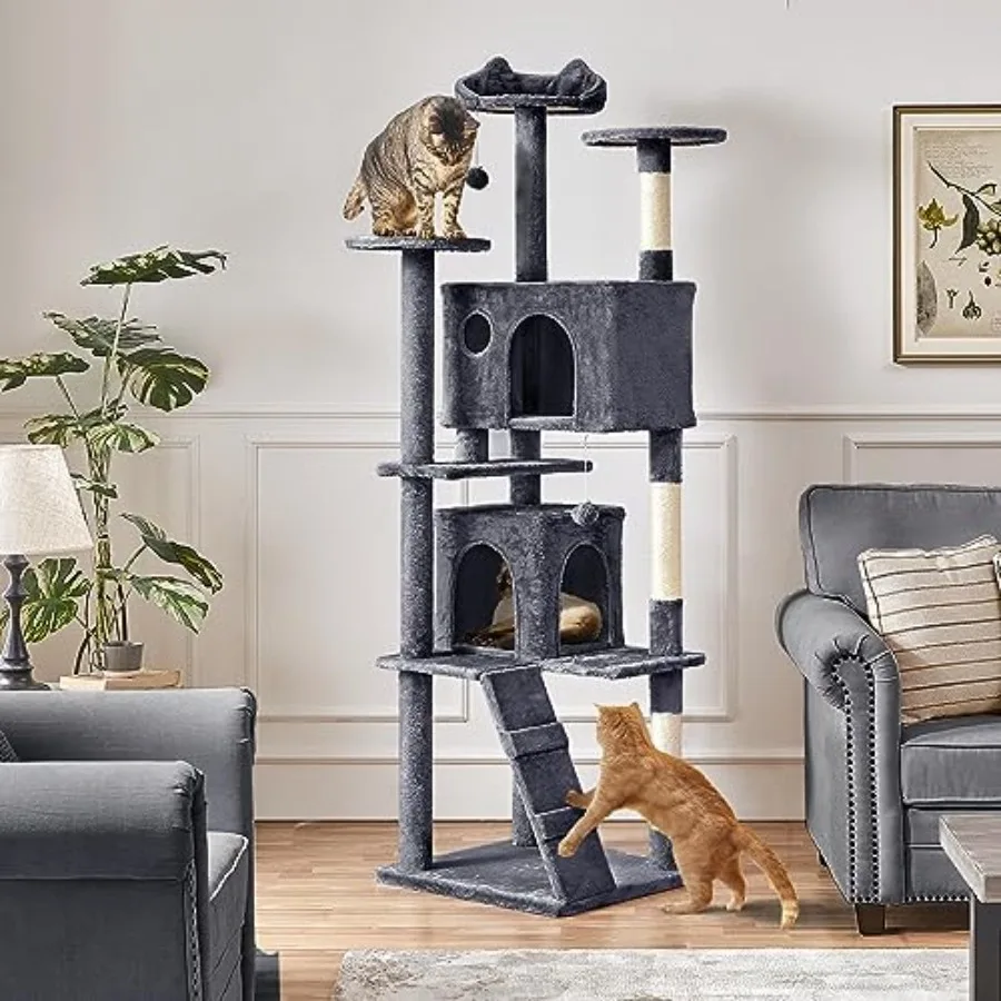 XL Multi-Level Cat Tree, Double Caves, Perches, Sisal Posts Anti-wobble stable base, easy assembly, multi-level layout, high pe