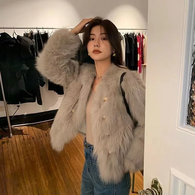 

Autumn Winter Thicken Faux Fur Coat Imitation Fox Fur High Quality Warm Faux Fur Cardigan Luxury Chic Korean Women Elegant Coat