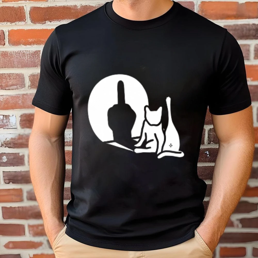 This T-shirt Features A Striking Graphic Of A Cat And A Bottle With Bold Contrast Perfect Casual Wear For Cat Lovers And Fashion