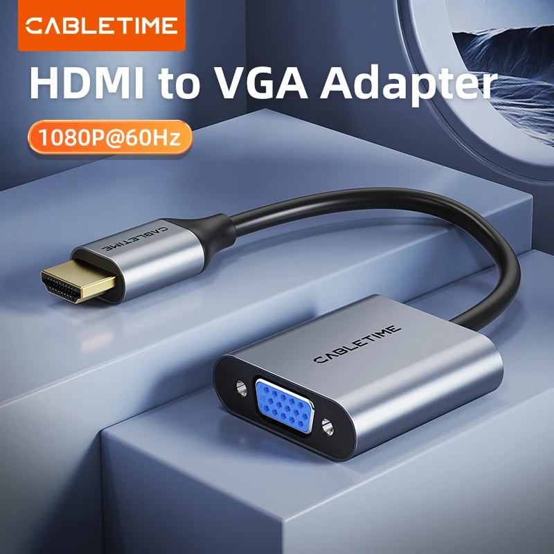 CABLETIME HDMI to VGA Adapter HD 1080p 60Hz Cable Converter Aluminium Alloy HDMI-compatible Male To VGA Female Adapter laptop TV