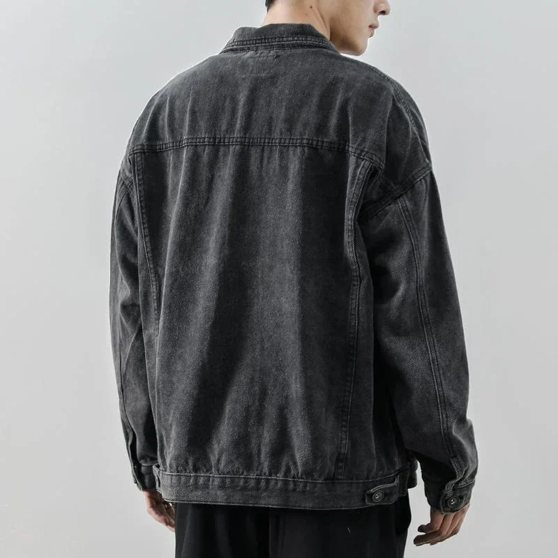 

Button Casual Men's Denim Jacket Japanese Retro Male Jean Coats Fast Delvery Washed Trendy Designer New In One Piece On Board