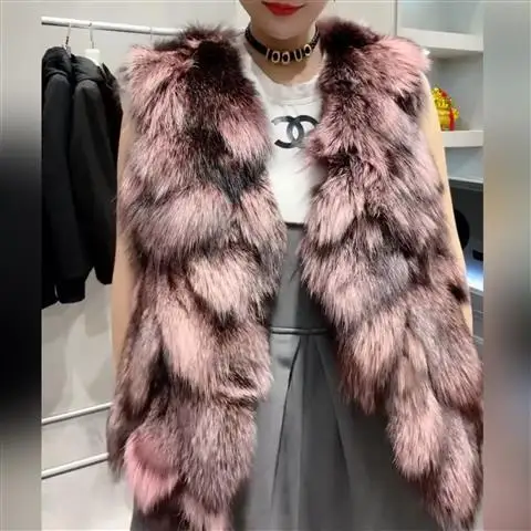 سترة نسائية قصيرة من فراء الثعلب الطبيعي بدون أكمام صدرية على الموضة الكورية ملابس مناسبة للخريف والشتاء ملابس خارجية