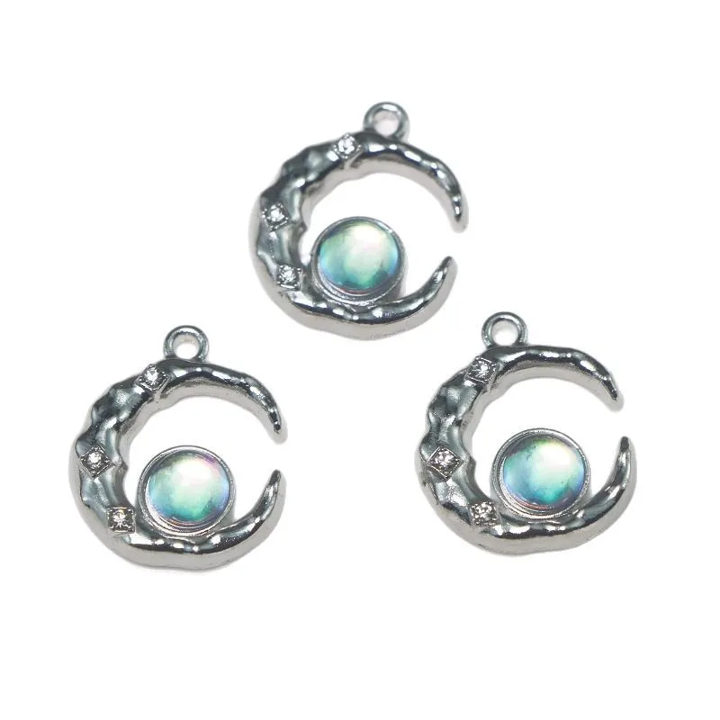 10pcsY2K Style Alloy Enamel Charms Crystal Moon Pendants For Diy Jewelry Necklace earrings make Accessories