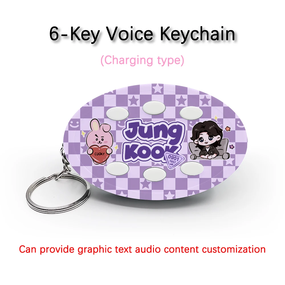 

Creative Voice Keyring For Korea Singer Jeon Jung Kook 6-Key Audio Picture Customization Rechargeable Type Keychain Pendant Gift