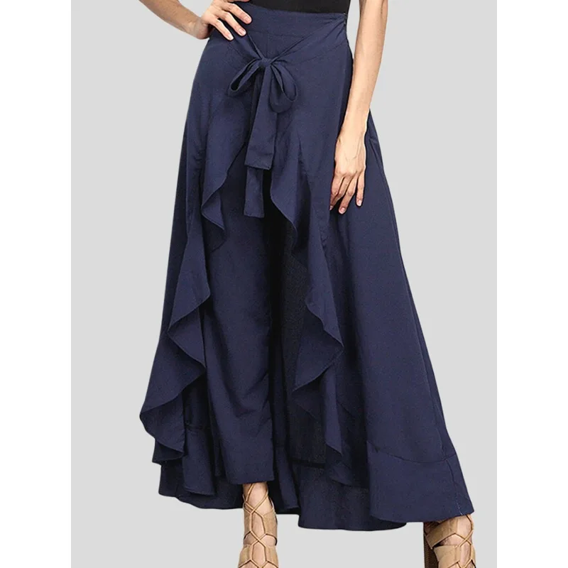 TAKO 2 in 1 Gonna con volant Pantaloni per donna 2026 Nuovo Plus Size A vita alta Cravatta in vita Office Lady Wear Pantaloni solidi 166703