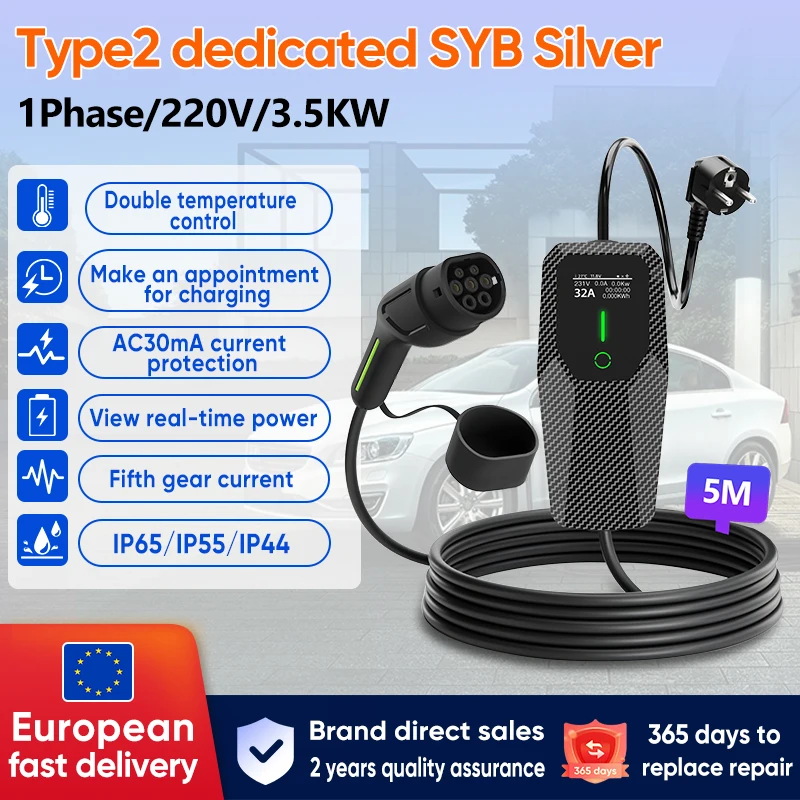 Junsun Wallbox EV Laadpaal Type 2 3.5KW 7kw 11kw 22kw 6A to 32A IP65 Draagbare Snellader met Kabel Type 2 voor Tesla Model 3 Model Y Elektrische Auto Programmeerbaar Laden Inplannen