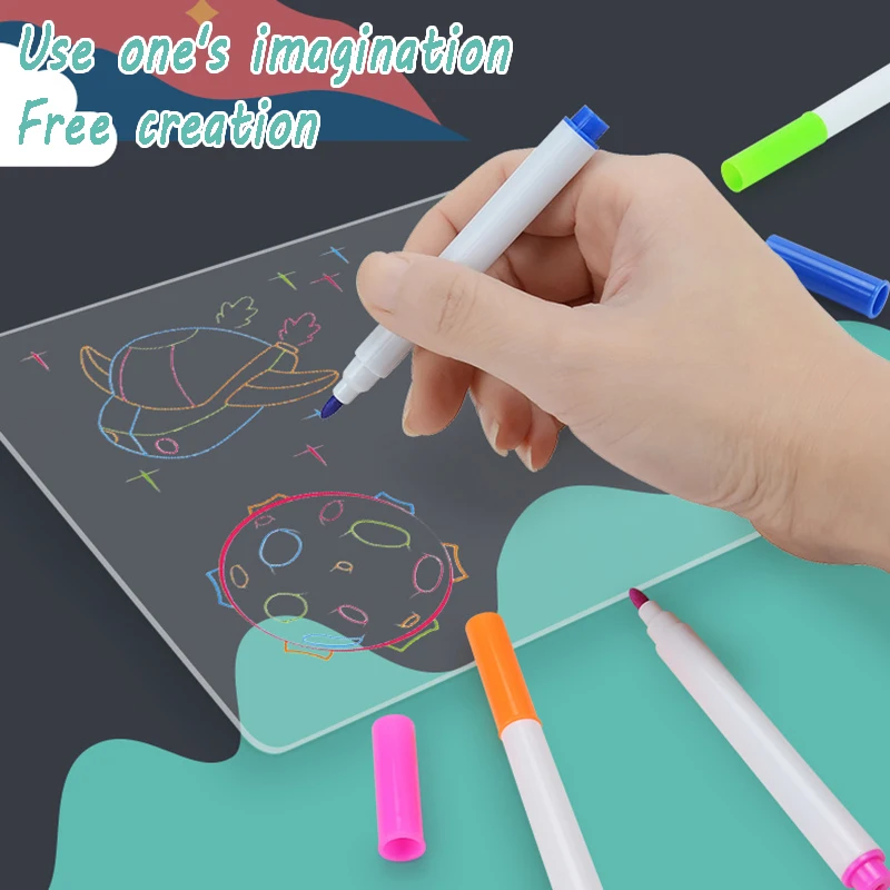 เด็ก LED Luminous กระดานดํา Dawing ของเล่น 3D สีสัน Art Doodle Board Marker ปากกา Pad Montessori การศึกษาของเล่นของขวัญ