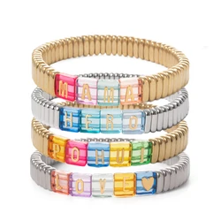 Wholesale Gold Silver Color Elastic Bracelets Handmade Letter Charms Bracelets For Women 2X8MM Beads Bracelets Bohemain Jewelry