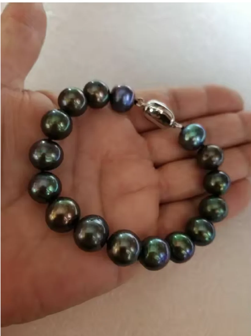 

Ювелирные изделия nAAAA LUSTER 10-11 мм Аутентичный браслет из натурального таитянского черного жемчуга 7,5-8 дюймов 925S