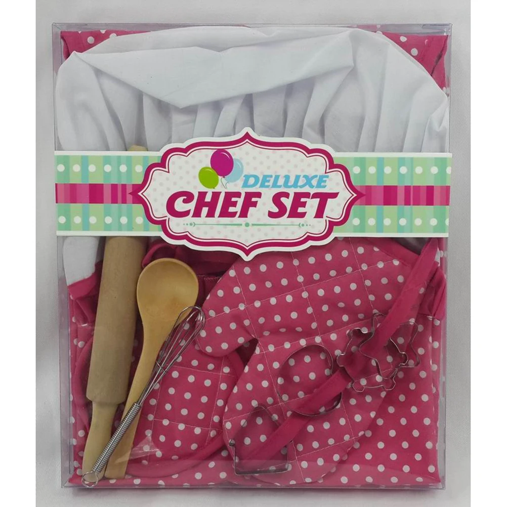 

11 Pcs Apron Set Toddler Girls Wooden Utensils Cooking Play Chef Kit Hat Mitts Tools Role Play Set Gifts