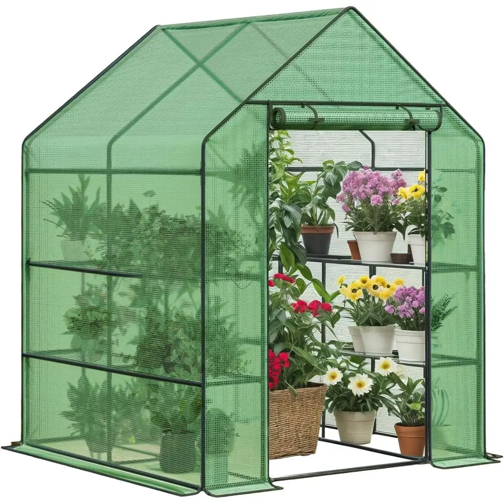 

Прочная теплица-оранжерея 56x56x76 см с полиэтиленовым покрытием, 3 ярусами и 12 полками для использования на улице или в помещении