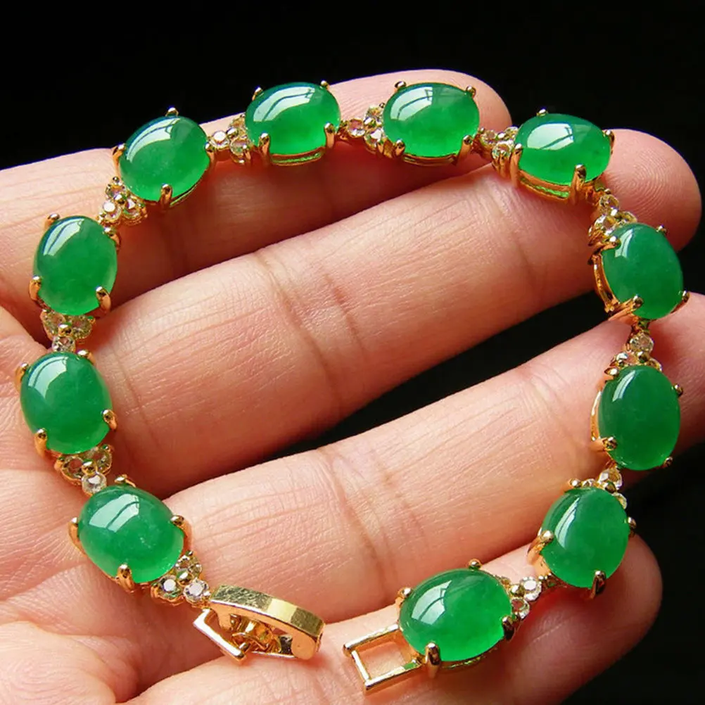 

Изумрудный браслет из жадеита, 1 шт., стильная цепочка на руку, модный браслет для вечеринок, украшение на запястье, изумрудный браслет