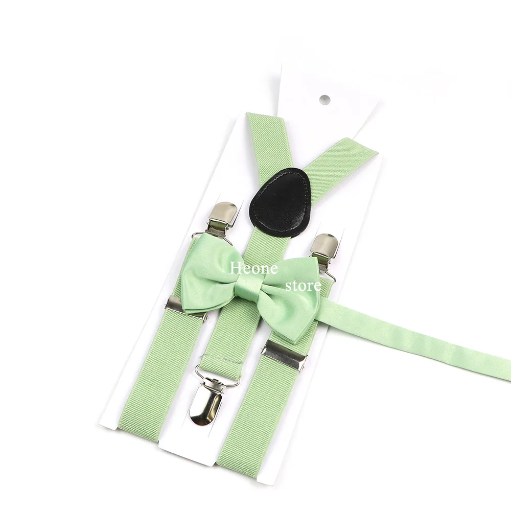 Sage Green Suspender Bowtie Brooch Set