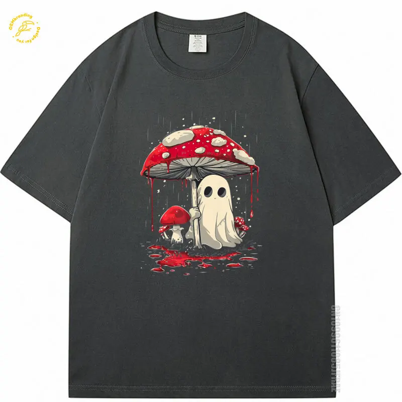 

Cotton Tshirt Man Cottagecore Halloween Shirt Ghost Mushroom Spooky Oversized T-Shirt Polera Japanese Fashion Brasil Style