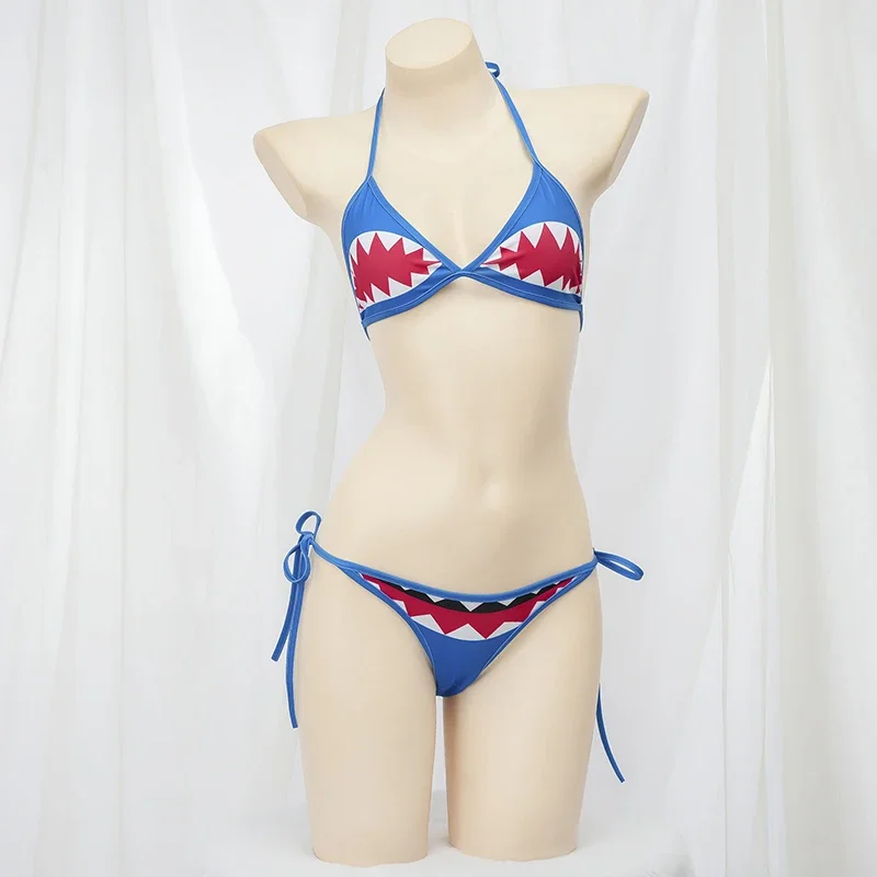 Niedliches Hai-Pool-Party Anime Comics Bikini Badeanzug Cosplay Kostüm Damen Unterwäsche Bademode Rollenspiel Rückenfreies Outfit