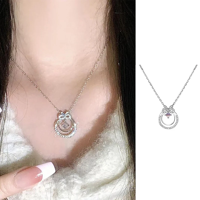 Korean Fashion Crystal Zircon Bowknot Pendant Necklaces Y2K Ladies Girls Elegant Clavicle Chain Women Jewelry Gifts