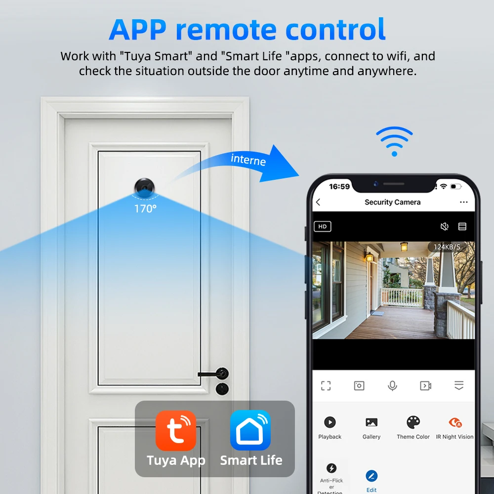 Elecpow 2,4G y 5G Tuya Wifi mirilla cámara de puerta 1080P Full HD PIR visión nocturna detección de movimiento visor de puerta cámara sin batería