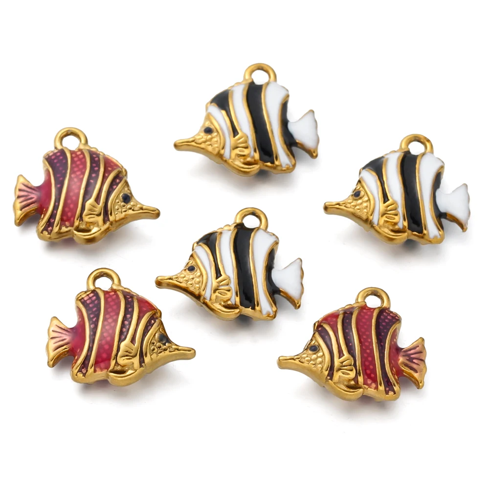 

5pcs Stainless Steel Enamel Tropical Fish Charms Ocean Life Pendants for DIY Necklace Bracelet Earrings Jewelry Making Supplies