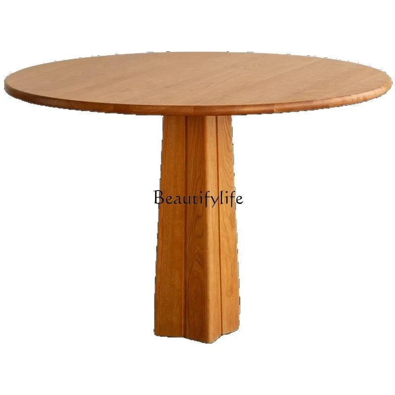 

Nordic solid wood round table household small apartment cherry wood Japanese furniture round dining table
