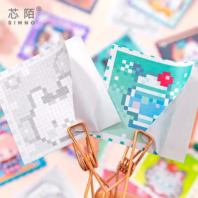 Amantes de tarjetas 50 piezas [Serie Pixel Coloring 3.0] Papel de escritura Tema de comida Tema animal Pixel Style Bead Pegatinas para diario