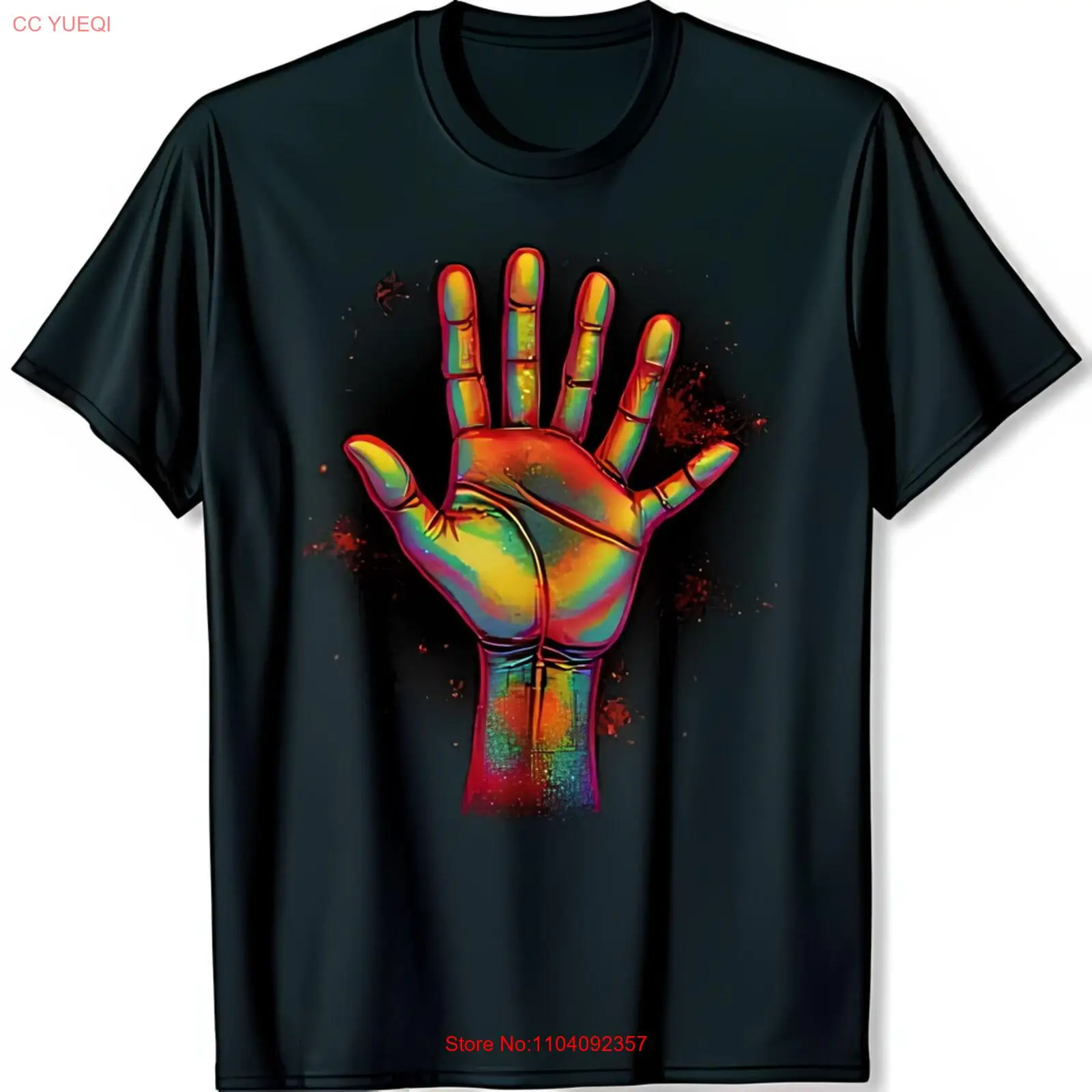 Vivid Hand Graphic Black T-Shirt Abstract Colorful Design