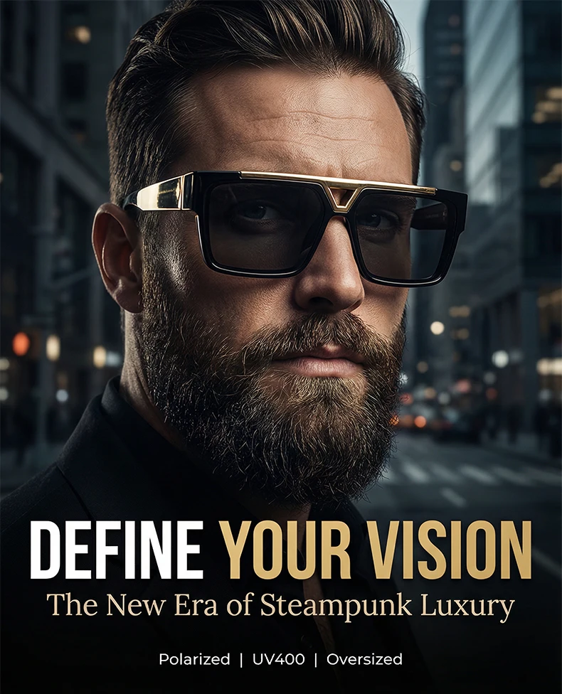 Übergroße polarisierte quadratische Steampunk-Sonnenbrille für Herren, groß, 2025, Luxusmarke, Vintage-Punk-Sonnenbrille für Männer, klassische Farbtöne, UV400 – Detail 4