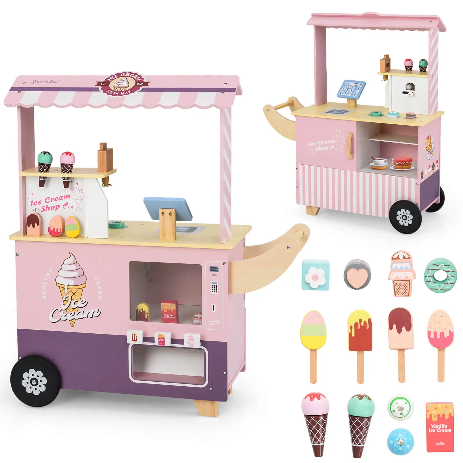 Kids Ice Cream Cart with Vending Machine & Ice Cream Maker Toys Display Stand