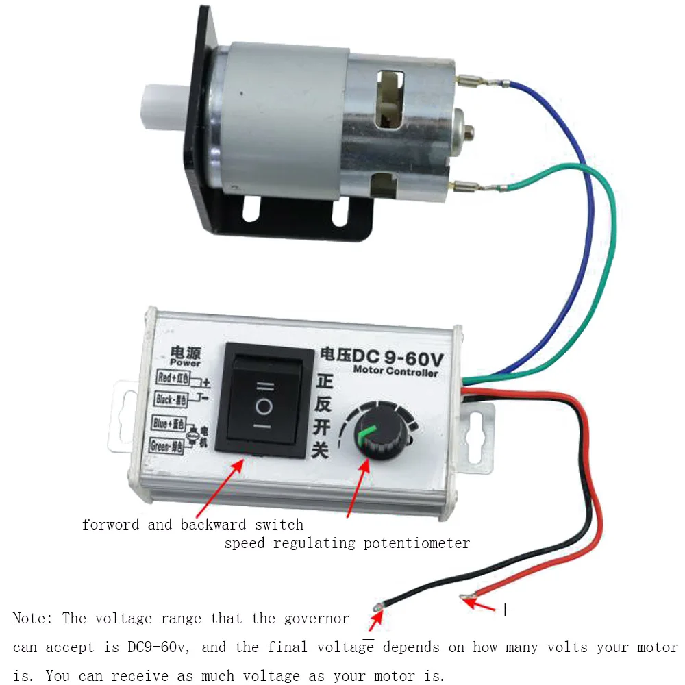 9-60V DC Motor Speed Controller 20A 25KHZ PWM DC Motor Forward and Reverse Control Switch 1-100% Adjustable Motor Speed Governor