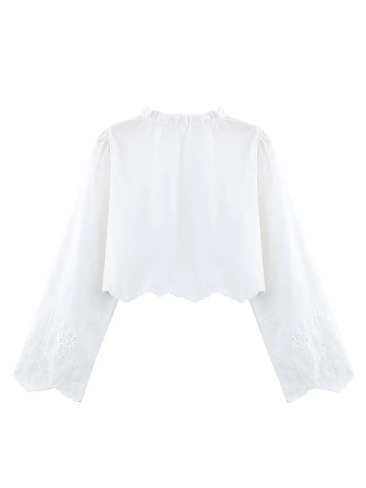 Camicie estive da donna Camicette Top 2025 Ricamo floreale vintage con coulisse Fiocco femminile Elegante top da strada