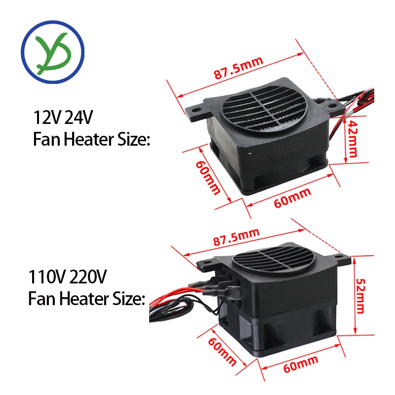 Insulation 12V 24V 48V 220V 50W~200W Thermostat Fan Heater Ceramic Heater With Fan Heat Blower For Incubator PTC Ceramic Heater