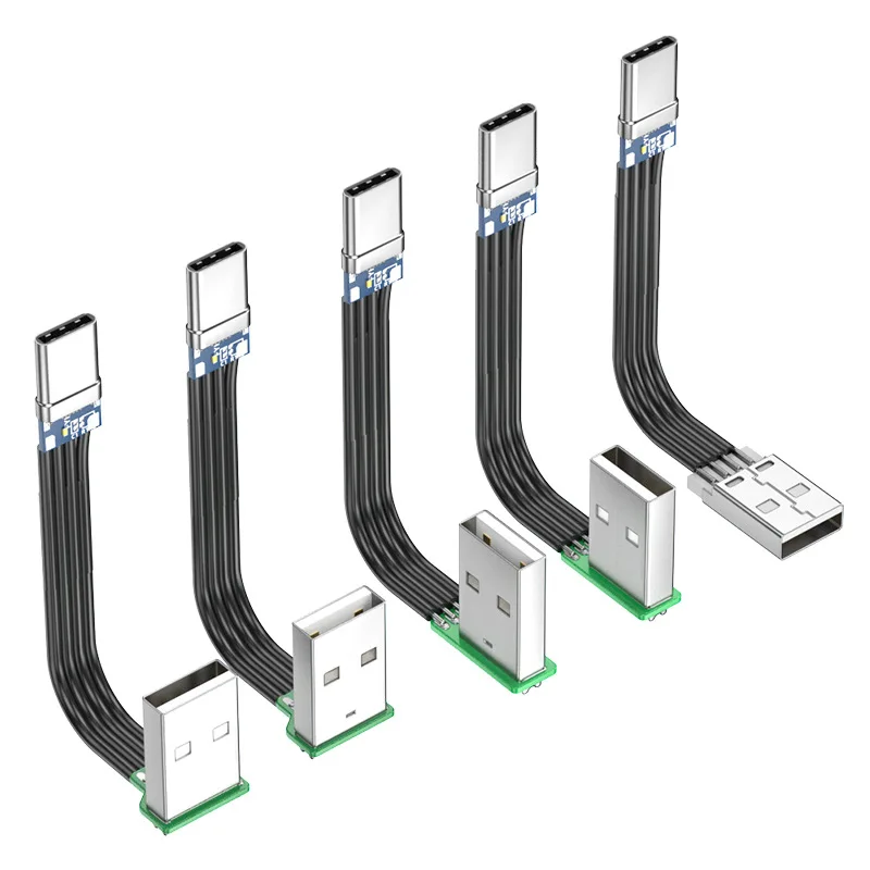 Cable de datos de silicona plano USB a tipo C 2,0 para portátiles, teléfonos móviles, ordenadores, tabletas, codo de 90 grados hacia arriba, hacia abajo, izquierdo y derecho doble