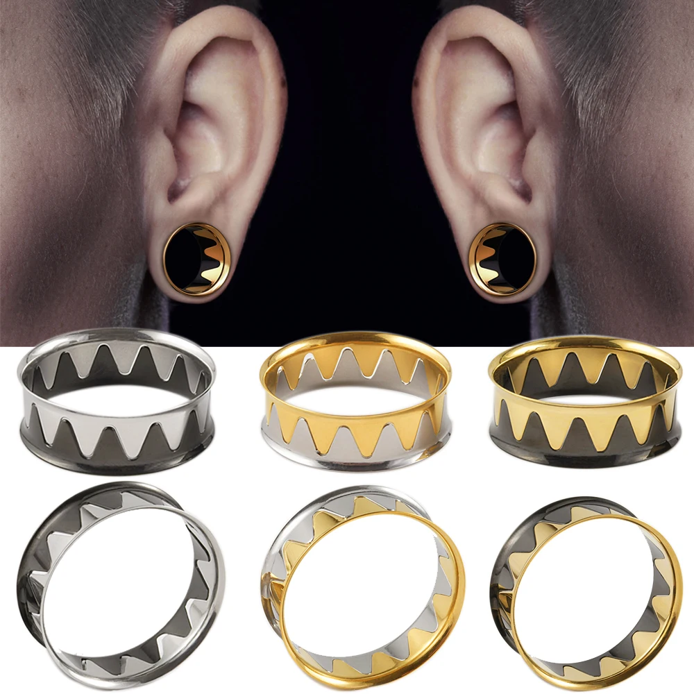 PAIR Stainless Steel Contrast Color Mountain Peak Ear Tunnels Expanders Stretcher Gauges Earrings Piercing Jewelry