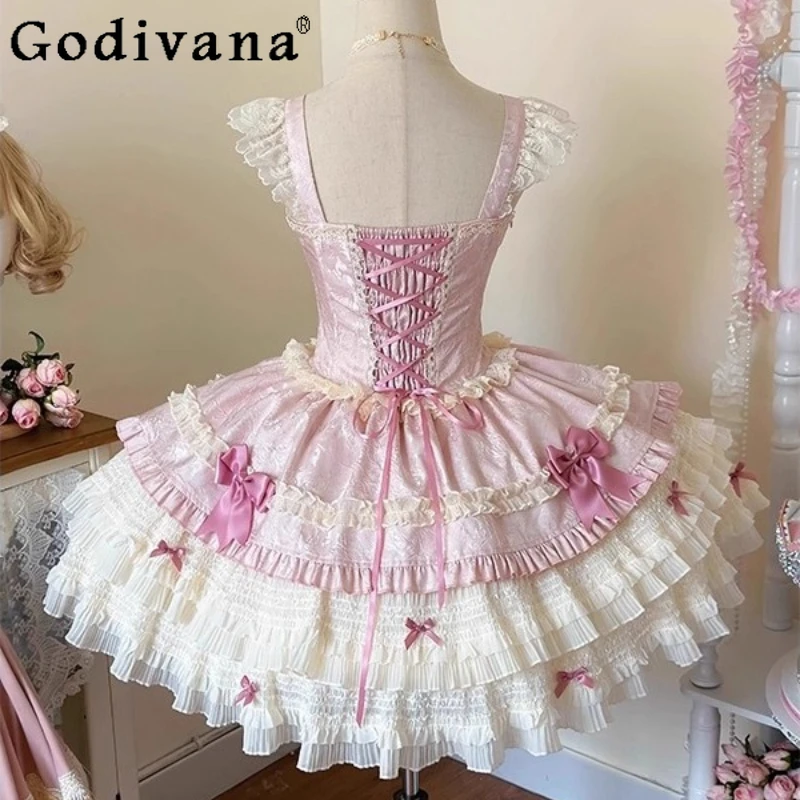 Daily Wear Princess Lolita Dress for Girls Pink Cute Sweet Lolita JSK Dress Women's Sleeveless Birthday Party Mini Dress