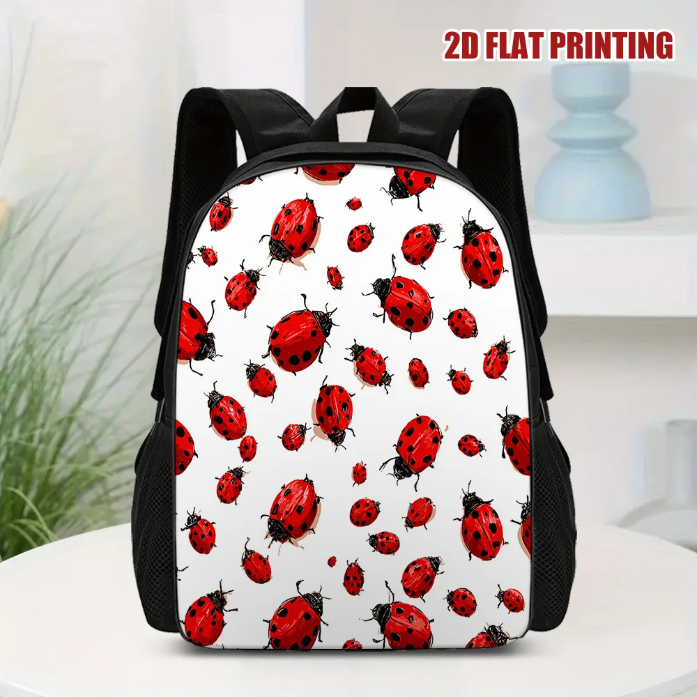 

1 Stylish Ladybug Printed Backpack - Durable Polyester with Adjustable Removable Shoulder Strap, Lightweight Design Zippe