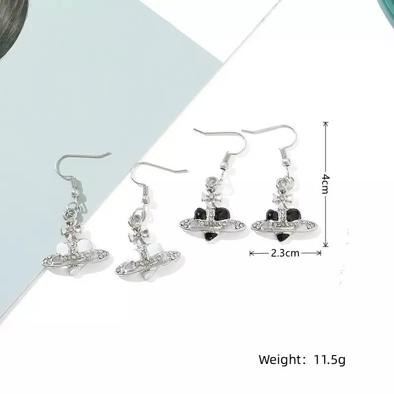 2PCS White Gold-color Plated Earrings Sparkling Diamond Saturn Drip Oil Bow Multicolor Jewelry