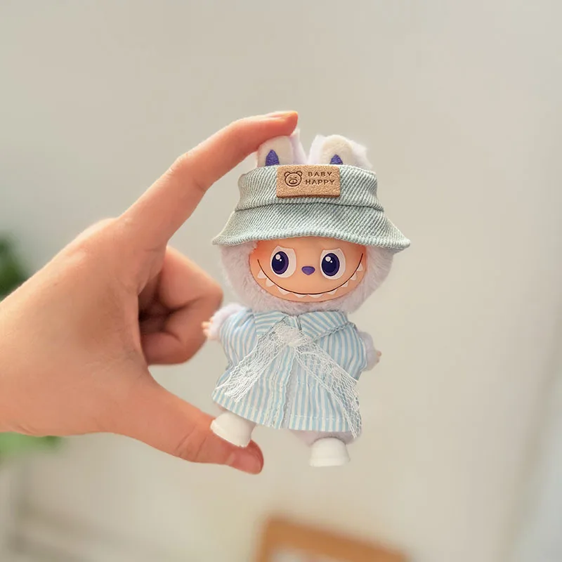 

Trendy Cool Mini Doll Outfit For 4th Gen LABUBU 4.0 Pin For Love Series Waist-Cinched Blue Striped Dress With Hat