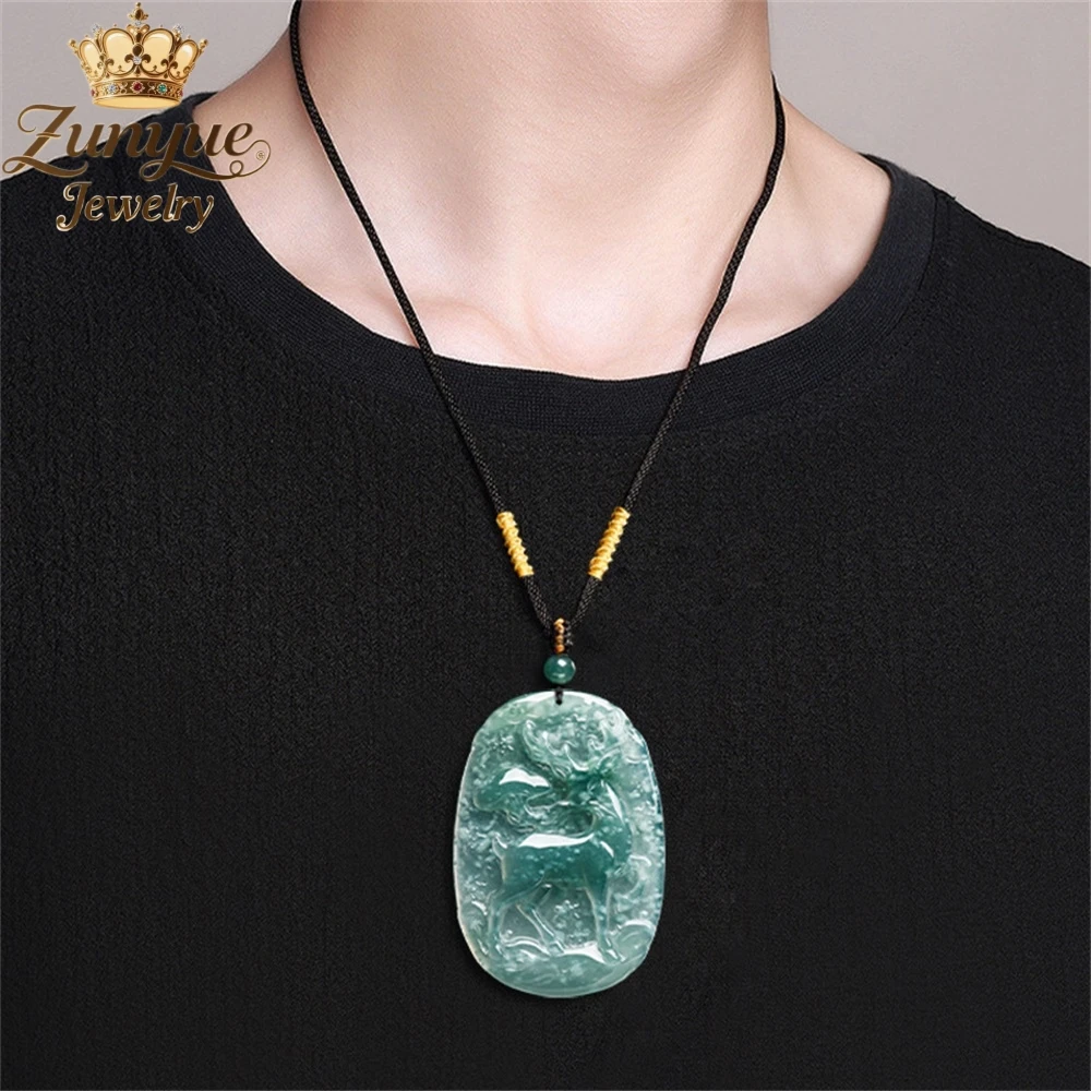 

Natural Genuine Blue Water Jade Deer Brand Pendant Luxury Quality Fashion Fine Jewelry Exquisite Exquisite Popular Charms Gift