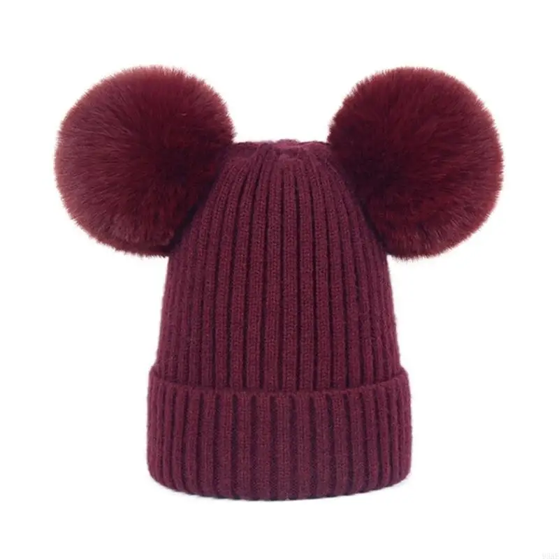 

95ae симпатичная зима детская шерсть теплые шапки мех мяч для помпона шапочки для детских девочек мальчики вязаная шляпа