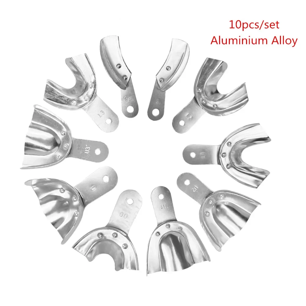 

10pcs/Set Dental Tray Impression Aluminum Alloy Autoclavable Metal Teeth Trays Holder Dentistry Lab Tool Dentist Instrument