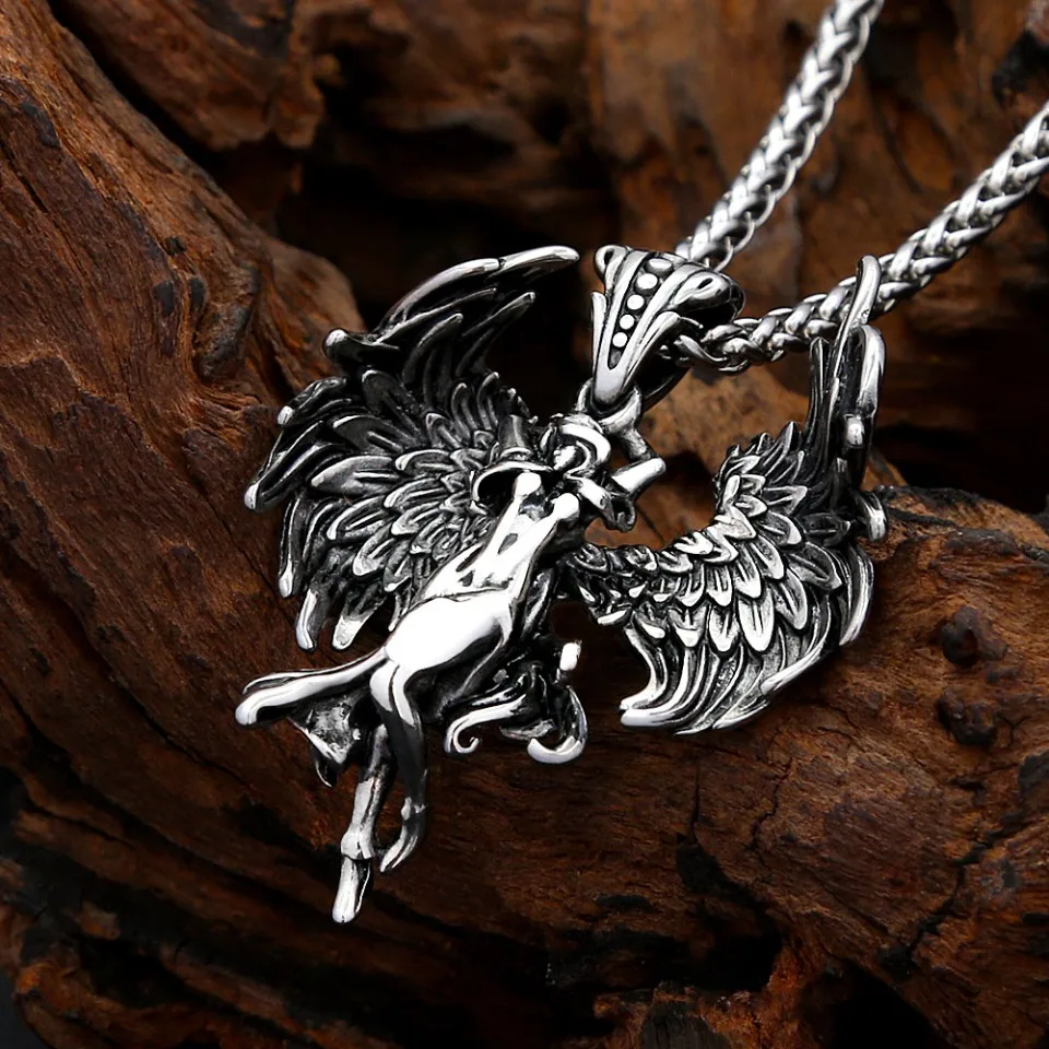 Vintage Gothic Fallen Angel Necklaces For Men Women Stainless Steel Fashion Punk Angel Wings Pendant Personality Jewelry Gift