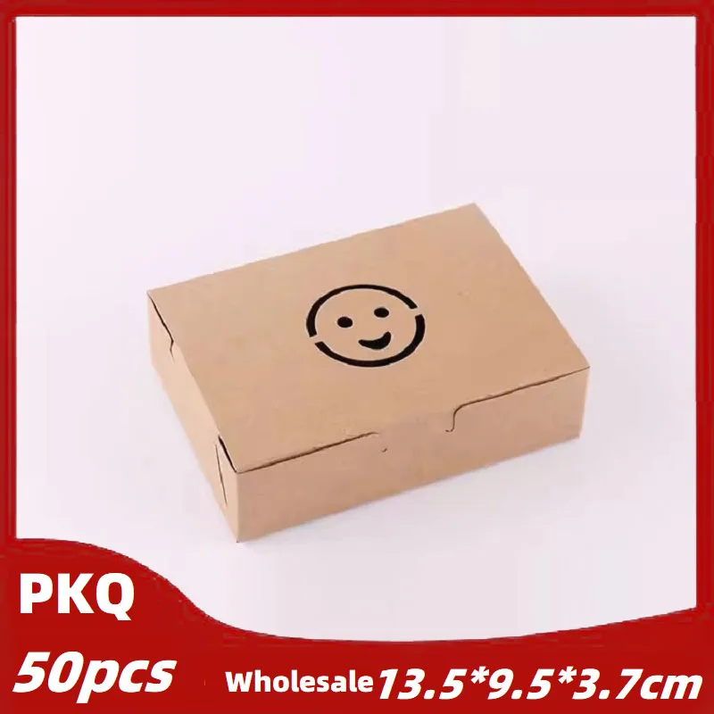 50pcs, Brown Color , ﻿Smiling  Pattern Bulk Fried Food Box  , Paper Packaging for Chicken Wings and More