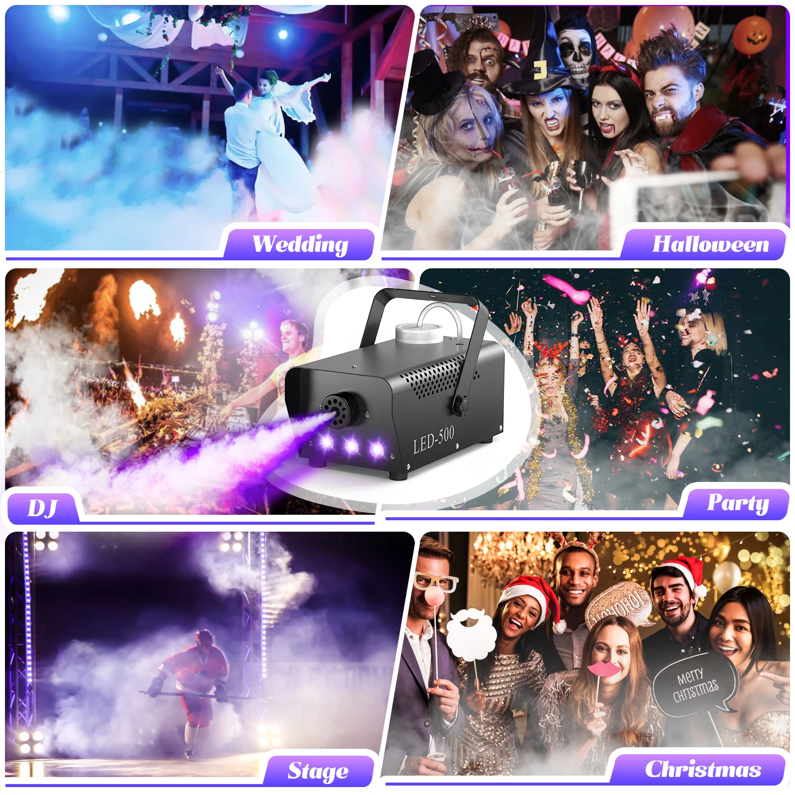 DayFlicker 500W RGB Smoke Machine Wedding Smoke Fog Machine Parties Club Remote Fog Ejector for Concert Party Stage Effects