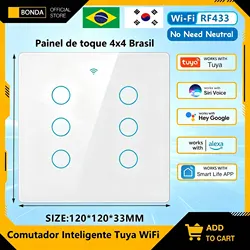 Interrupteur lumineux intelligent Tuya Wifi, 4x4, sans fil neutre, 4/6 voies, RF433, commande à distance, vie intelligente, Alexa, Google Home