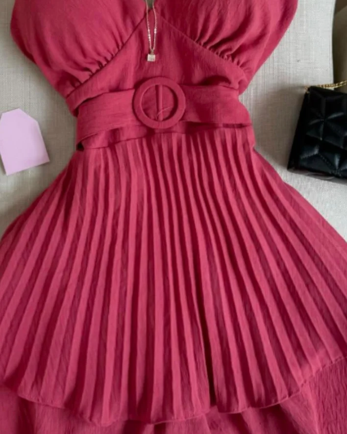 Sexy Elegant V Neck Spaghetti Strap Tied Detail Romper Casual A Line Layered Jumpsuit New Fashion 2025 Summer