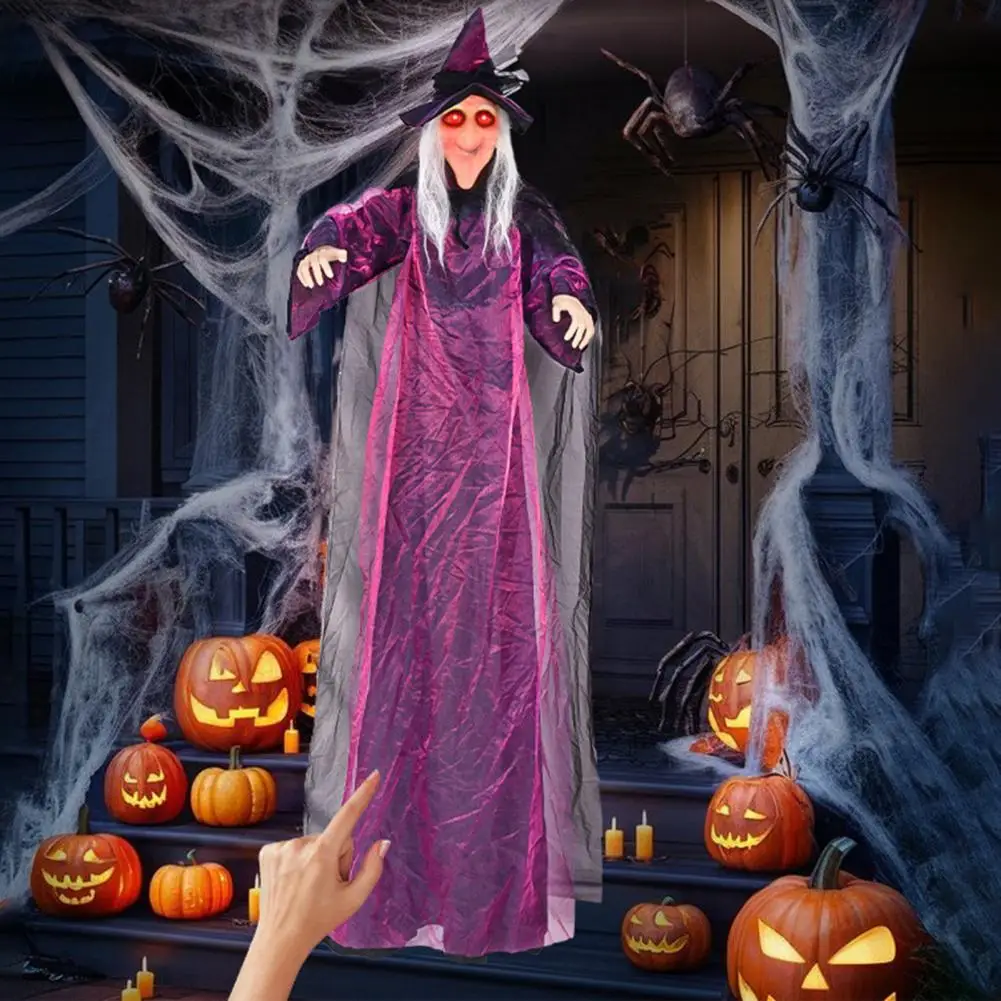 ぶら下げ飛行魔女装飾、音ライト、ハロウィーン、庭の装飾、不気味な屋外の装飾