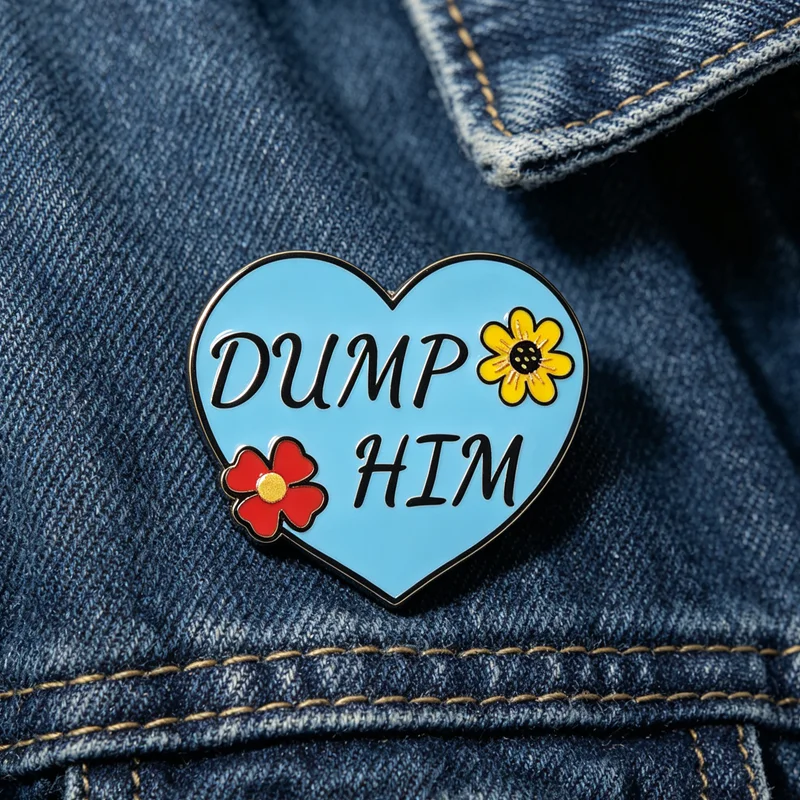 Dump Him Blue Heart Enamel Pin Women Independent Slogan Lapel Brooch Fashion Badge Jacket Backpack Accessory